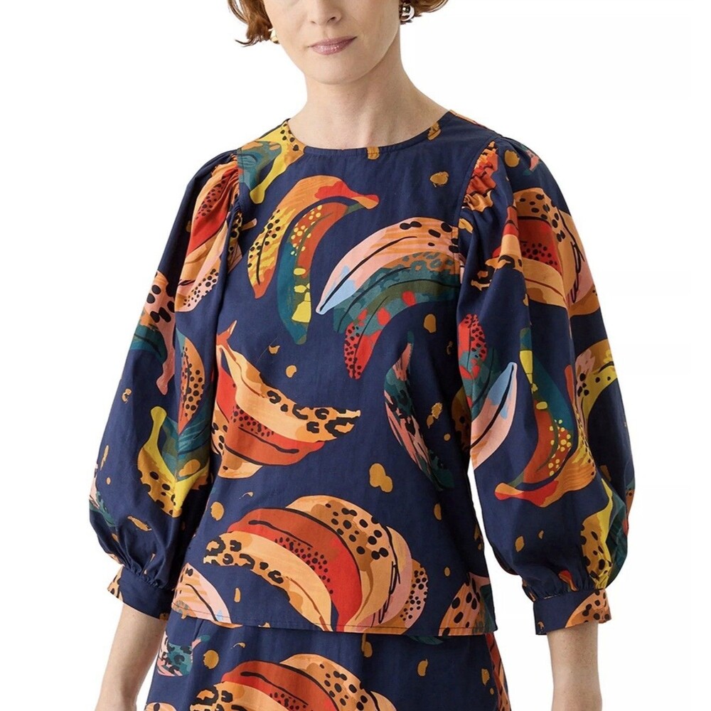 Vama Irish Women’s Woven Printed Top Banana Print Size M Colorful Fall Cotton